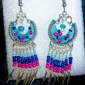 Dream Catcher Earrings - Blue and Pink